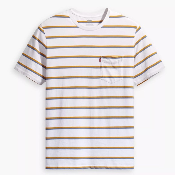 Levi's Men's White and Yellow Striped T-Shirt - Picture 1 of 7